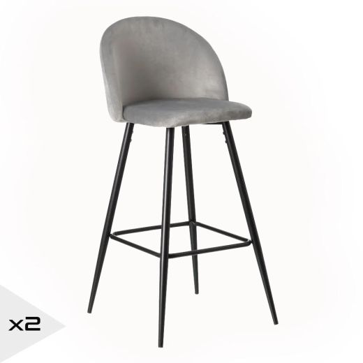 Lot de 2 tabourets de bar en velours gris, Kylo