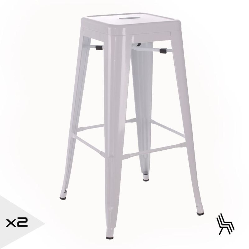 Lot de 2 tabourets de bar en métal blanc empilable, Bista