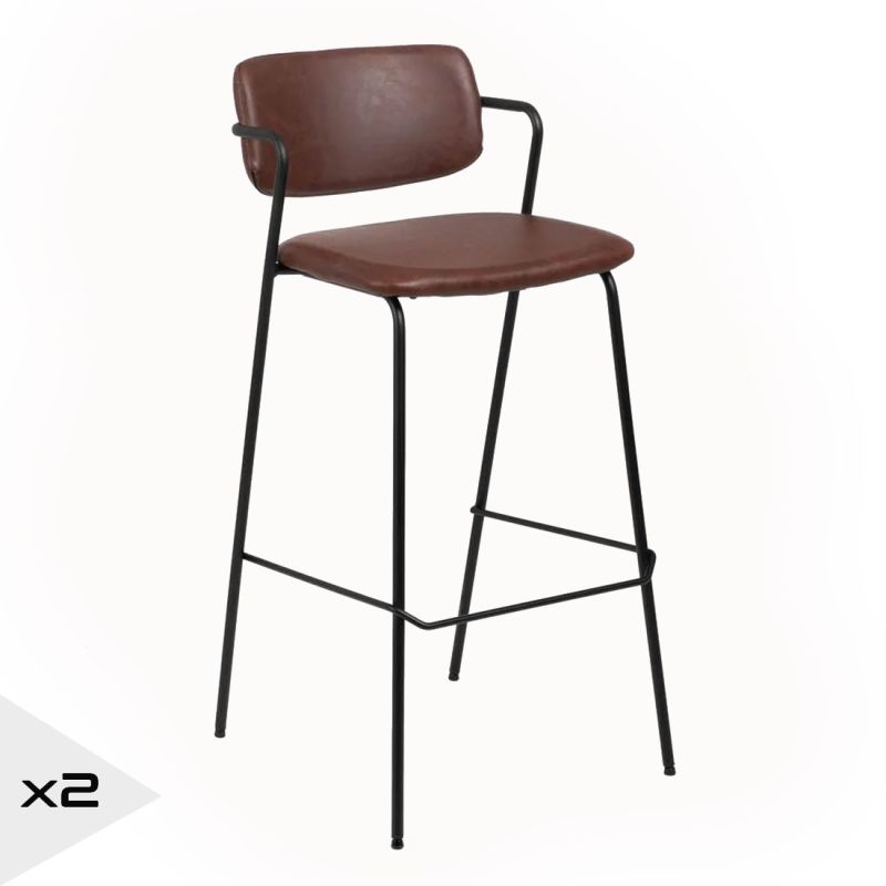 Lot de 2 tabouret de bar silimi cuir marron H97com, Ulys