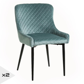 2 chaises en velours turquoise capitonnée