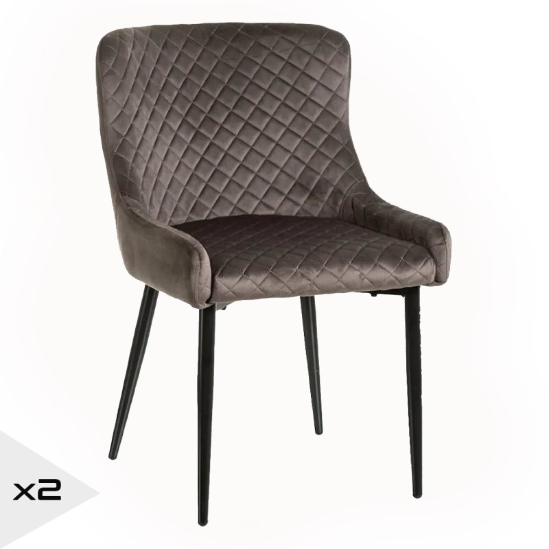 2 chaises en velours anthracite capitonnée