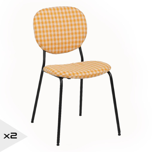 2 chaises bistrot en tissu motif vichy jaune