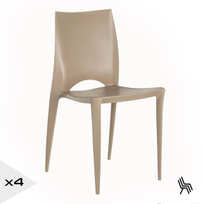 4 chaises design en résine taupe empilable, Eco