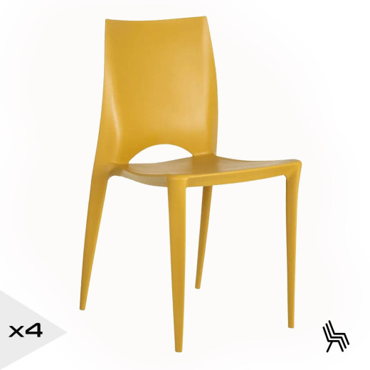 4 chaises jaune design en résine empilable, Eco