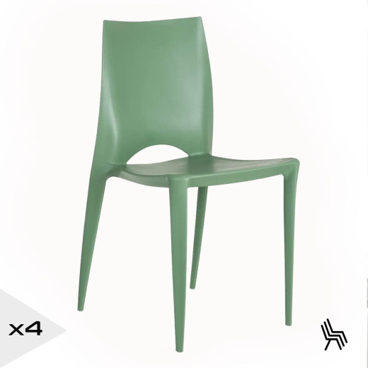 4 chaises vert pale design en résine empilable, Eco