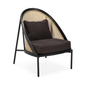 Fauteuil en bois noir et rotin cannage, Pylou