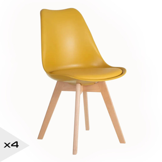 Lot de 4 chaises scandinave jaune, Scandi