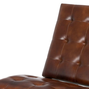 Fauteuil lounge cuir marron et métal Victorine