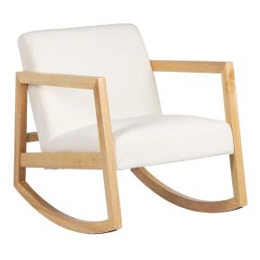 Fauteuil à bascule en bois d'hévéa naturel tissu bouclette ivoire, Kalen