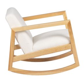 Fauteuil à bascule en bois d'hévéa naturel tissu bouclette ivoire, Kalen