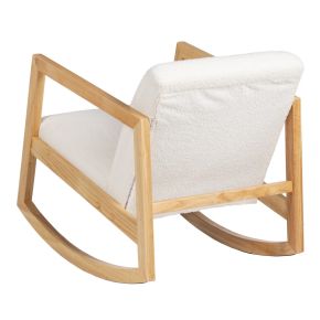 Fauteuil à bascule en bois d'hévéa naturel tissu bouclette ivoire, Kalen