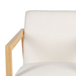 Fauteuil à bascule en bois d'hévéa naturel tissu bouclette ivoire, Kalen