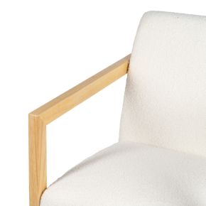 Fauteuil à bascule en bois d'hévéa naturel tissu bouclette ivoire, Kalen