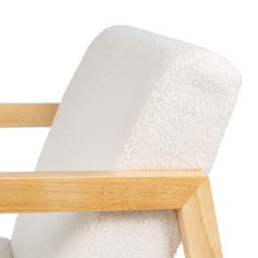 Fauteuil à bascule en bois d'hévéa naturel tissu bouclette ivoire, Kalen