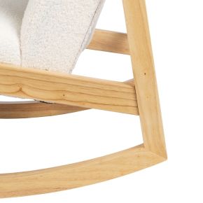 Fauteuil à bascule en bois d'hévéa naturel tissu bouclette ivoire, Kalen