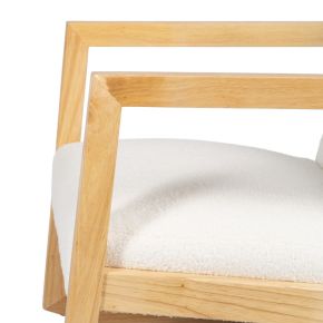 Fauteuil à bascule en bois d'hévéa naturel tissu bouclette ivoire, Kalen