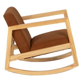 Fauteuil à bascule en bois d'hévéa naturel tissu bouclette marron, Kalen