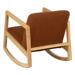 Fauteuil à bascule en bois d'hévéa naturel tissu bouclette marron, Kalen