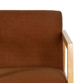 Fauteuil à bascule en bois d'hévéa naturel tissu bouclette marron, Kalen