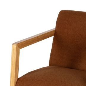 Fauteuil à bascule en bois d'hévéa naturel tissu bouclette marron, Kalen