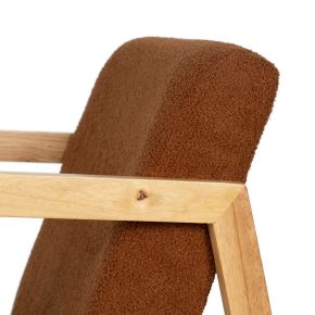 Fauteuil à bascule en bois d'hévéa naturel tissu bouclette marron, Kalen