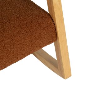 Fauteuil à bascule en bois d'hévéa naturel tissu bouclette marron, Kalen