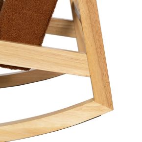 Fauteuil à bascule en bois d'hévéa naturel tissu bouclette marron, Kalen