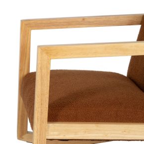 Fauteuil à bascule en bois d'hévéa naturel tissu bouclette marron, Kalen