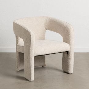 Fauteuil rond tissu bouclette ivoire 69x66x73cm