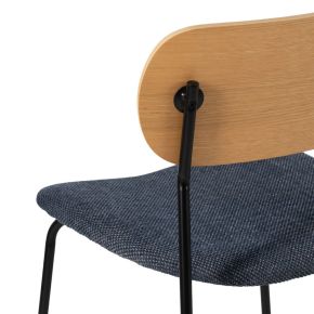 Chaise bistrot bois et tissu chenille bleu, Brett