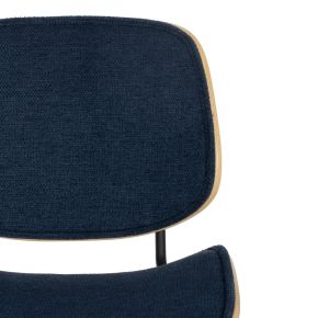 Lot de 2 chaises style bistrot bois naturel tissu chenille bleu marine, Balio