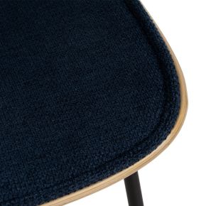 Lot de 2 chaises style bistrot bois naturel tissu chenille bleu marine, Balio