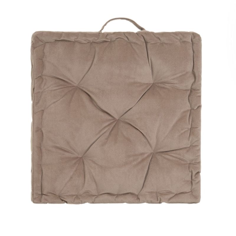 Coussin de sol velours taupe 45x45x10cm, Estela