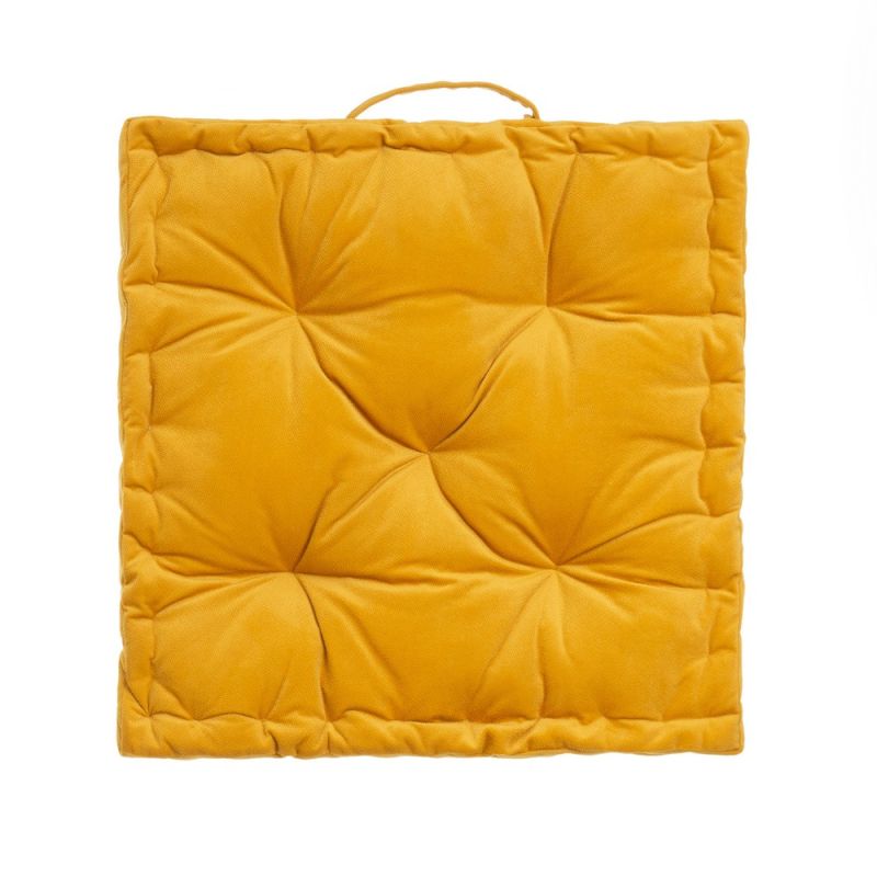 Coussin de sol velours jaune 45x45x10cm, Estela