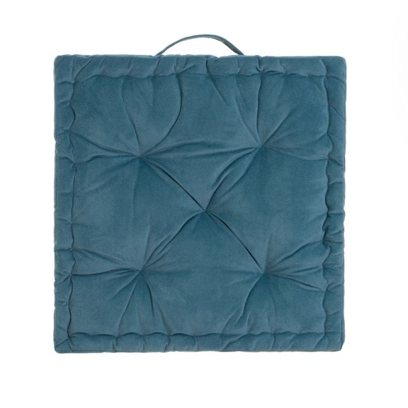 Coussin de sol velours bleu 45x45x10cm, Estela