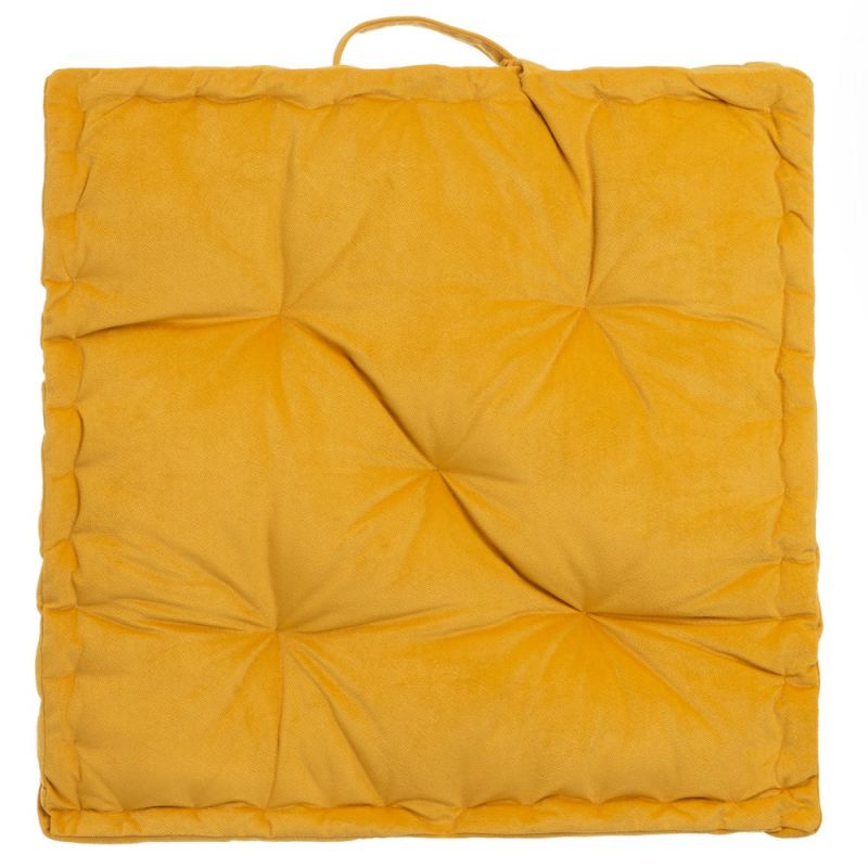 Coussin de sol velours jaune 60x60x10cm, Estela