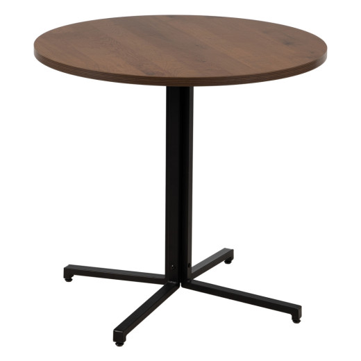 Table bistrot en bois marron et métal noir Ø80cm hauteur 75cm, Biss