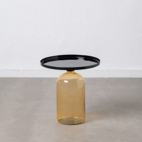 Bout de canapé en verre jaune et métal noir Ø45cm, Estra