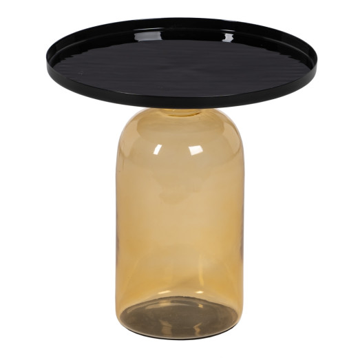 Bout de canapé en verre jaune et métal noir Ø45cm, Estra