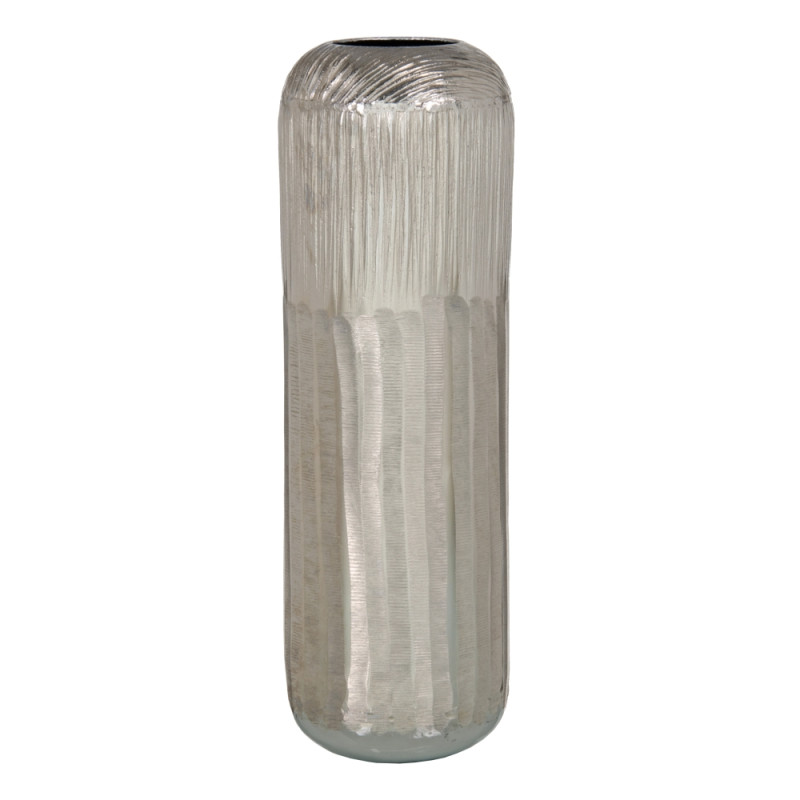 Vase cylindrique cannelé en aluminium argenté