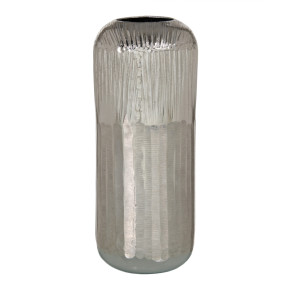 Vase cylindrique cannelé en aluminium argenté