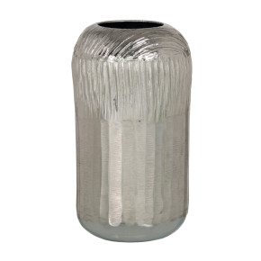 Vase cylindrique cannelé en aluminium argenté