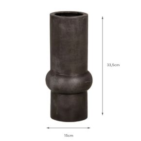 Vase cylindrique avec anneau en aluminium gris foncé Ø15x33cm