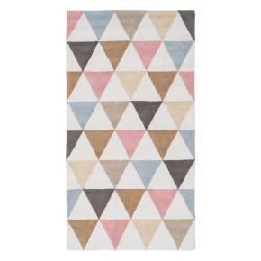 Tapis coton naturel géométrique rose et bleu 90x175cm, Géo