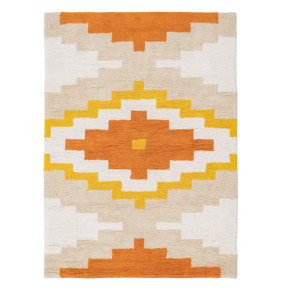 Tapis tribal orange en coton naturel 100x135cm, Ethny