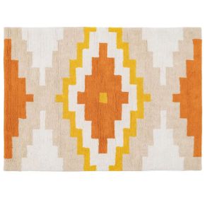 Tapis tribal orange en coton naturel 100x135cm, Ethny