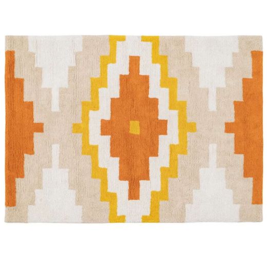 Tapis tribal orange en coton naturel 100x135cm, Ethny