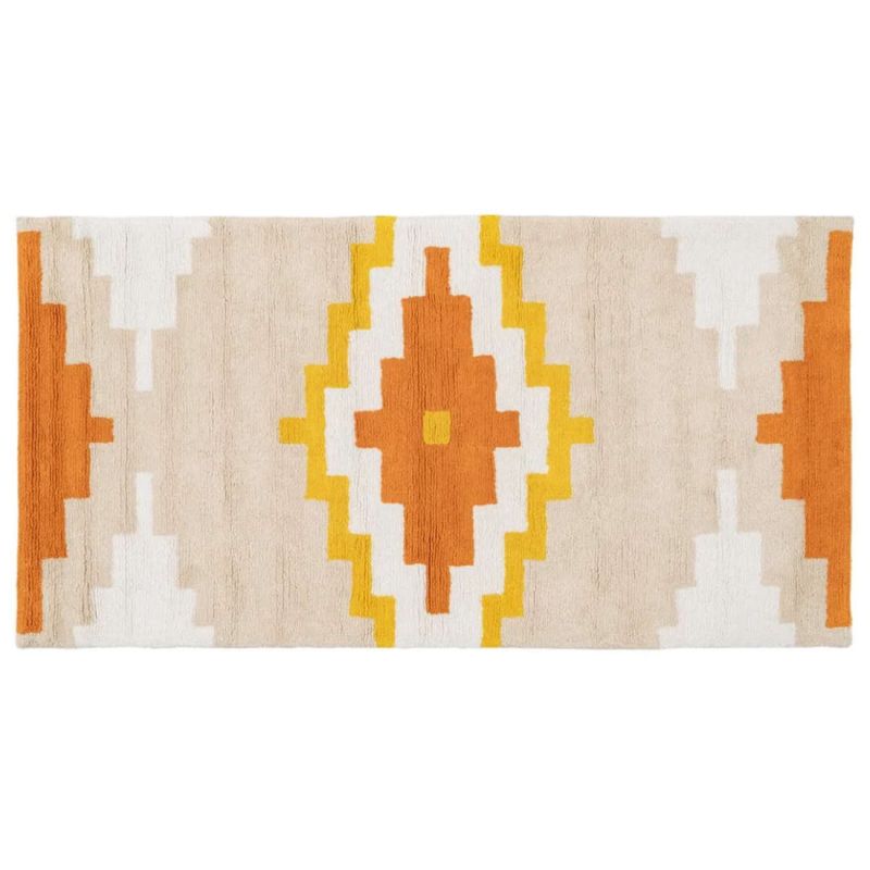 Tapis tribal orange en coton naturel 90x175cm, Ethny