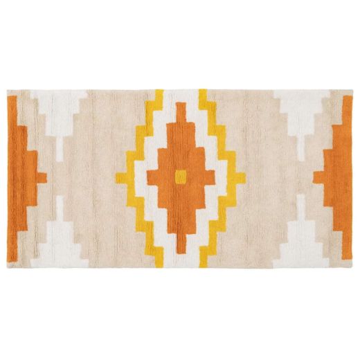 Tapis tribal orange en coton naturel 90x175cm, Ethny