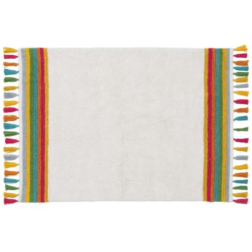 Tapis à franges blanches en coton naturel 100x135cm, Maeve